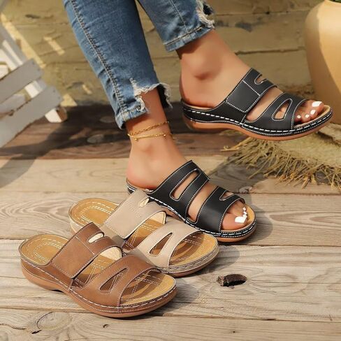 صنادل بوهيمية نسائية، منصة مريحة مضادة للانزلاق، أحذية صيفية كاجوال، شرائح شاطئ من الجلد الصناعي جيدة التهوية in Saudi Arabia