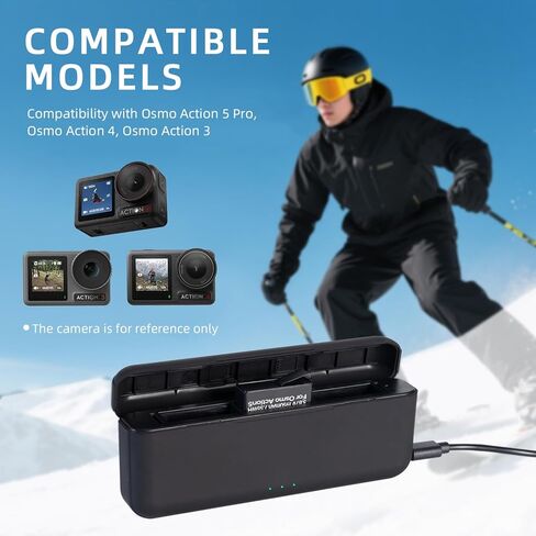 Osmo Action 5 Pro Battery Charger Compatible with DJI Action Osmo Action 5 Pro, Osmo Action 4, Osmo Action 3, USB Fast Charging Case with Type-C Cable, Triple Battery Charger in Kuwait