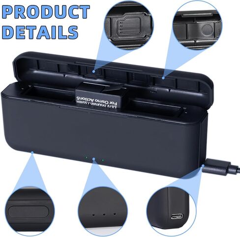 Osmo Action 5 Pro Battery Charger Compatible with DJI Action Osmo Action 5 Pro, Osmo Action 4, Osmo Action 3, USB Fast Charging Case with Type-C Cable, Triple Battery Charger in Kuwait