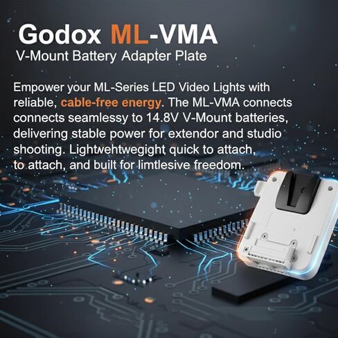 Godox ML-VMA V-Mount Battery Adapter Plate, Compatible with Godox ML150Bi and ML80Bi LED Video Lights, Enables Stable Cable-Free Power Supply for Studio and Outdoor Shooting in Saudi Arabia