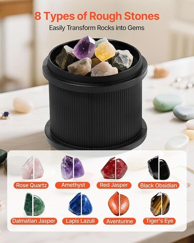 VEVOR Rock Tumbler، آلة تلميع الصخور بوزن 1 رطل، مجموعة أدوات تلميع الصخور مع تعديل 4 سرعات، مؤقت من 1 إلى 9 أيام، طقم تلميع الصخور بمحرك الدفع المباشر لكوارتز الورد، الجمشت، عملية هادئة in Kuwait