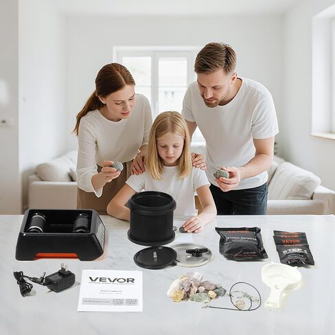 VEVOR Rock Tumbler، آلة تلميع الصخور بوزن 1 رطل، مجموعة أدوات تلميع الصخور مع تعديل 4 سرعات، مؤقت من 1 إلى 9 أيام، طقم تلميع الصخور بمحرك الدفع المباشر لكوارتز الورد، الجمشت، عملية هادئة in Kuwait
