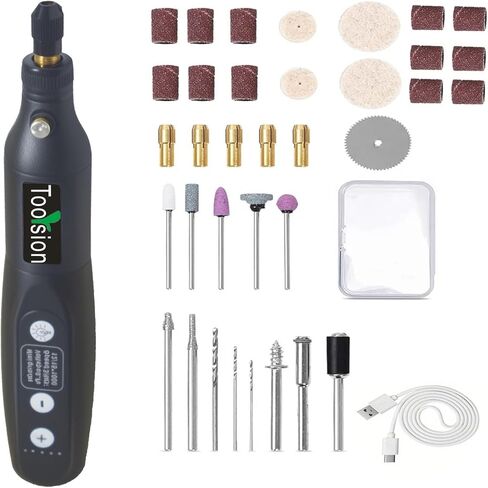 أداة دوارة صغيرة لاسلكية، 35 قطعة من الملحقات وشحن USB C، مجموعة أدوات دوارة حزمة بطارية قابلة لإعادة الشحن 3.7 فولت 2.0 أمبير، 5 سرعات للصنفرة والنقش والتلميع والقطع والحرف اليدوية، إلخ (أسود) in Kuwait