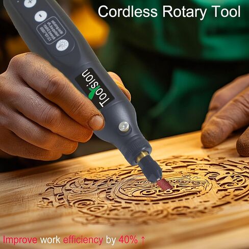 أداة دوارة صغيرة لاسلكية، 35 قطعة من الملحقات وشحن USB C، مجموعة أدوات دوارة حزمة بطارية قابلة لإعادة الشحن 3.7 فولت 2.0 أمبير، 5 سرعات للصنفرة والنقش والتلميع والقطع والحرف اليدوية، إلخ (أسود) in Kuwait