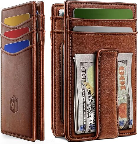 Zitahli Mens Slim Wallet - RFID Blocking Leather Bifold with Magnetic Closure, 12+ Card Capacity ID Window | Money Clip Gifts for Him in Saudi Arabia