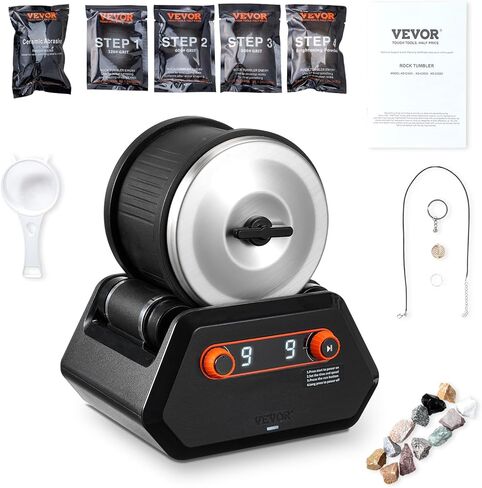 VEVOR Rock Tumbler، آلة تلميع الصخور بوزن 1 رطل، مجموعة أدوات تلميع الصخور مع تعديل 4 سرعات، مؤقت من 1 إلى 9 أيام، طقم تلميع الصخور بمحرك الدفع المباشر لكوارتز الورد، الجمشت، عملية هادئة in Kuwait