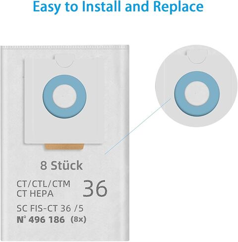 496186 ملحقات أكياس الغبار لـ Festool CT 36/CTM 36 E/CTL 36E CLEANTEC سلسلة شفاطات الغبار SC FIS-CT 36/5 أجزاء بديلة لحقيبة مرشح المكنسة الكهربائية، 8 عبوات in Kuwait