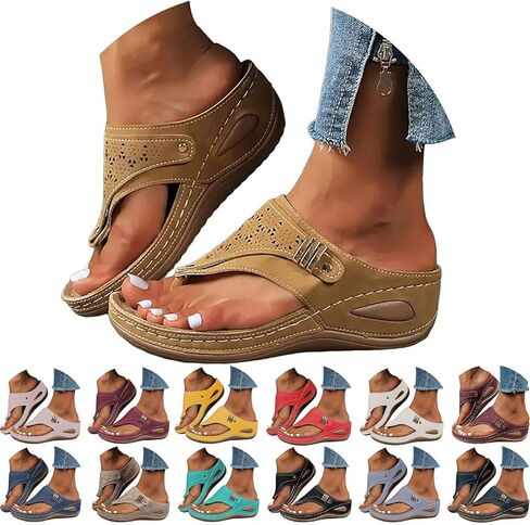 Summer Orthopedic Wedge Sandals For Women 2026,Arch Support Orthotic Platform Sandal Open Toe Slip-on Comfortable Flip Flops Casual Dressy Boho Beach Outdoor Vintage Slippers in Saudi Arabia