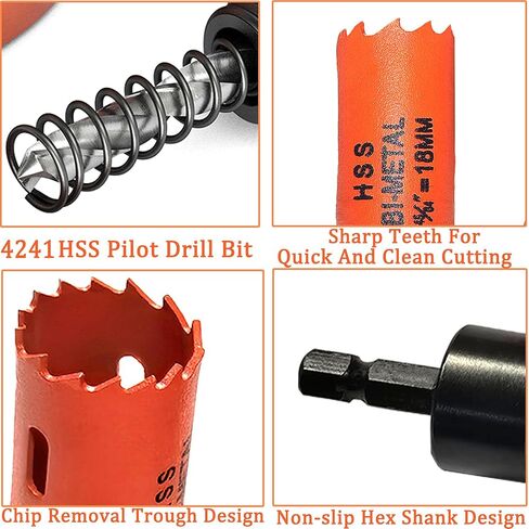 منشار ثقب للخشب 5/8 بوصة ~ 3/4 بوصة، قاطع ثقب ثنائي المعدن HSS للألواح الخشبية، البلاستيك، الحوائط الجافة، الألومنيوم، اللوح الجصي، الصفائح المعدنية الناعمة، PVC، اللوح الليفي، وأنابيب التهوية، محول ساق سداسية 1/4 بوصة in Kuwait