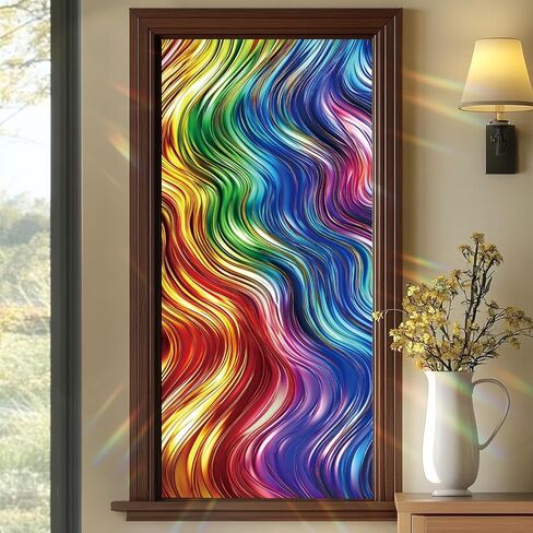 Blue Iris Stained Glass Window Film 17.7 x 39.3 Inch Gothic Arch Floral Static Cling Privacy Window Sticker No Glue Reusable UV Protection Decorative Glass Door Bathroom Panel in Saudi Arabia