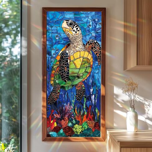 Blue Iris Stained Glass Window Film 17.7 x 39.3 Inch Gothic Arch Floral Static Cling Privacy Window Sticker No Glue Reusable UV Protection Decorative Glass Door Bathroom Panel in Saudi Arabia