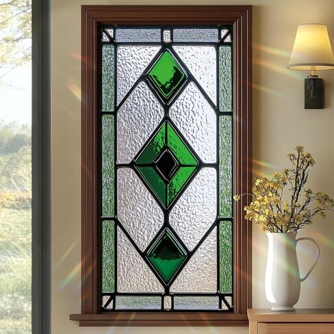 Blue Iris Stained Glass Window Film 17.7 x 39.3 Inch Gothic Arch Floral Static Cling Privacy Window Sticker No Glue Reusable UV Protection Decorative Glass Door Bathroom Panel in Saudi Arabia