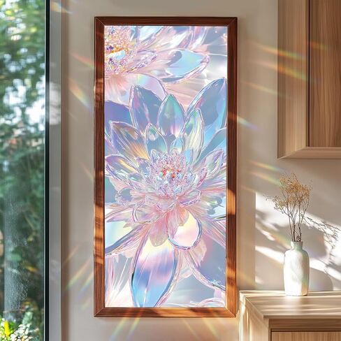 Blue Iris Stained Glass Window Film 17.7 x 39.3 Inch Gothic Arch Floral Static Cling Privacy Window Sticker No Glue Reusable UV Protection Decorative Glass Door Bathroom Panel in Saudi Arabia