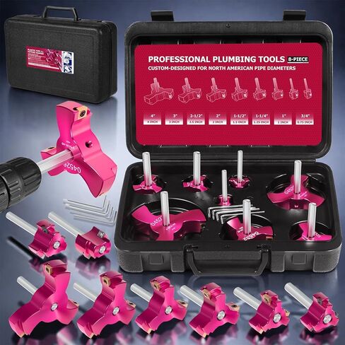 8Pcs PVC Pipe Reamer Kit – Tungsten Carbide Triple Blades（ 6x Faster Reaming）– For 3/4", 1", 1-1/4", 1-1/2", 2", 2-1/2", 3", 4" Pipes – Works with 1/2" Drill –With Box – Professional Plumbing Tool in Saudi Arabia