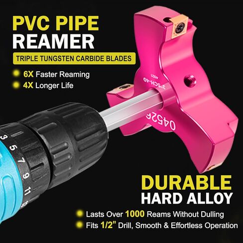 8Pcs PVC Pipe Reamer Kit – Tungsten Carbide Triple Blades（ 6x Faster Reaming）– For 3/4", 1", 1-1/4", 1-1/2", 2", 2-1/2", 3", 4" Pipes – Works with 1/2" Drill –With Box – Professional Plumbing Tool in Saudi Arabia