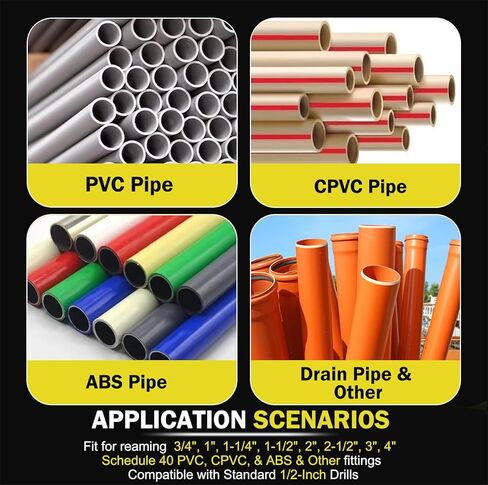 8Pcs PVC Pipe Reamer Kit – Tungsten Carbide Triple Blades（ 6x Faster Reaming）– For 3/4", 1", 1-1/4", 1-1/2", 2", 2-1/2", 3", 4" Pipes – Works with 1/2" Drill –With Box – Professional Plumbing Tool in Saudi Arabia