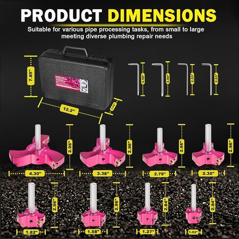 8Pcs PVC Pipe Reamer Kit – Tungsten Carbide Triple Blades（ 6x Faster Reaming）– For 3/4", 1", 1-1/4", 1-1/2", 2", 2-1/2", 3", 4" Pipes – Works with 1/2" Drill –With Box – Professional Plumbing Tool in Saudi Arabia