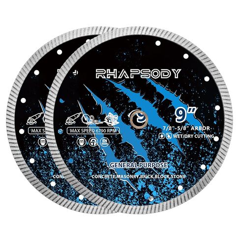RHAPSODY 12 بوصة شفرة منشار الماس، حافة توربو مستمرة شفرة للأغراض العامة قطع الخرسانة الجافة/الرطبة، الخرسانة المسلحة، البناء، الطوب، الكتلة، الحجر 7/8"-5/8" أربور in Kuwait