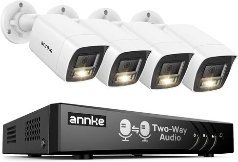 ANNKE 3K Two-Way Audio Security Camera System, 8CH 3K Lite H.265+ DVR with AI Human/Vehicle Detection, 4X 5MP/3K CCTV Wired Cams with Color Night Vision for Home Surveillance 24/7 Recording, NO HDD in Kuwait