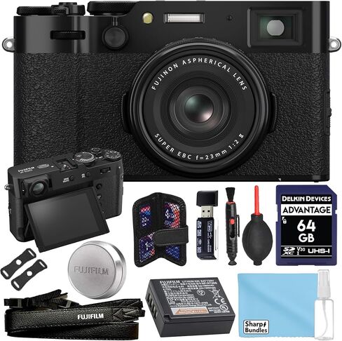 حزمة كاميرا Fujifilm X100VI الرقمية (أسود) + بطاقة SD سعة 64 جيجابايت + قارئ USB + طقم تنظيف + حزام + غطاء عدسة + منفاخ هواء in Saudi Arabia