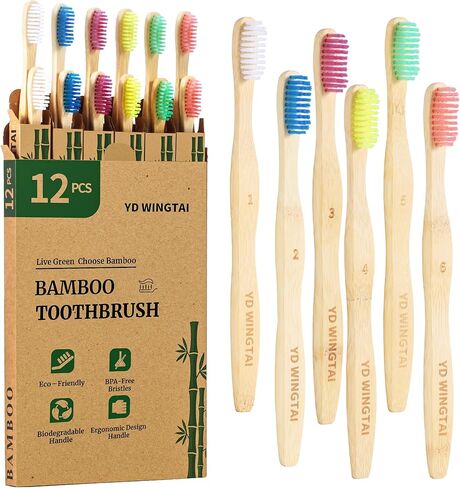Soft Toothbrushes for Adults Wooden Natural Toothbrushes Bristle Organic Eco Friendly Travel Size Set (10pack) in Kuwait