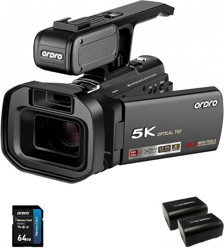 ORDRO Video Camera Camcorder with 12X Optical Zoom-5K 30FPS Camcorder 48MP Photo, Vlog Camera with Handheld Stabilizer & Lens Hood 3.5" Touch Screen for Photography YouTube in Saudi Arabia