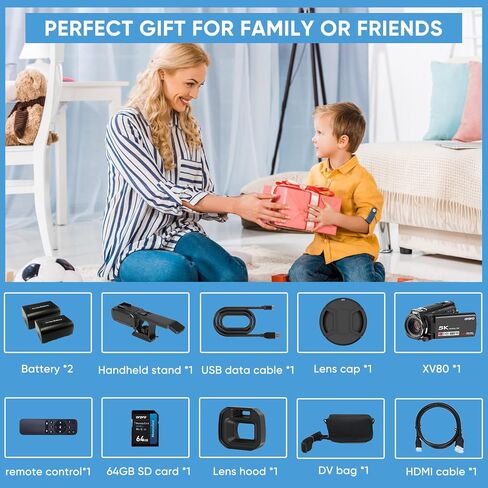 ORDRO Video Camera Camcorder with 12X Optical Zoom-5K 30FPS Camcorder 48MP Photo, Vlog Camera with Handheld Stabilizer & Lens Hood 3.5" Touch Screen for Photography YouTube in Saudi Arabia