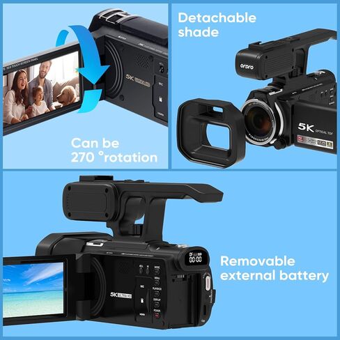 ORDRO Video Camera Camcorder with 12X Optical Zoom-5K 30FPS Camcorder 48MP Photo, Vlog Camera with Handheld Stabilizer & Lens Hood 3.5" Touch Screen for Photography YouTube in Saudi Arabia