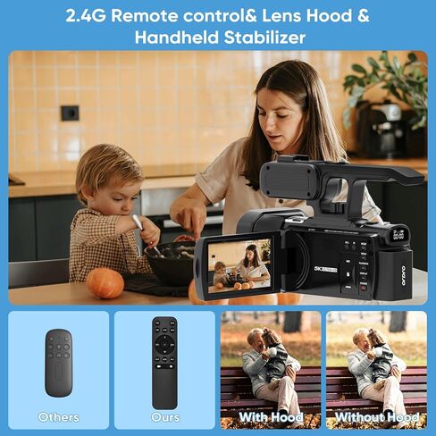 ORDRO Video Camera Camcorder with 12X Optical Zoom-5K 30FPS Camcorder 48MP Photo, Vlog Camera with Handheld Stabilizer & Lens Hood 3.5" Touch Screen for Photography YouTube in Saudi Arabia
