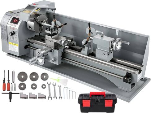 Metal Lathe, 7''x 12'' Mini Lathe Machine 550W Variable Speed 2250RPM Benchtop Lathe with 3 Inches 3-Jaw Chuck, Precision Machine with Nylon Gears and Tool Box for Metal Turning in Saudi Arabia