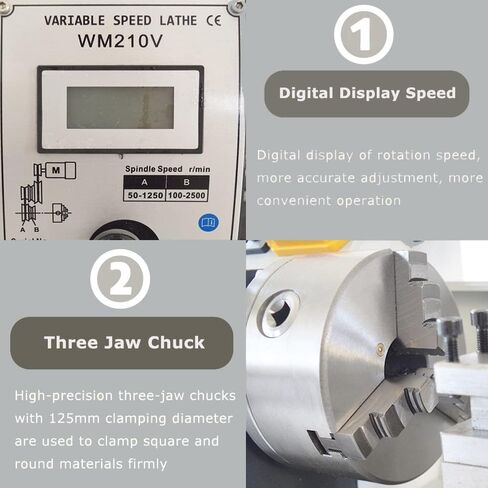 INTBUYING Metal Lathe 8"X24" Benchtop Mini Lathe Machine Precision Hobby DIY Table Lathe Industrial Metal Wood Working Horizontal Lathe 1100W Brushless Motor 50-2500RPM Inch Thread WM210V 110V in Saudi Arabia