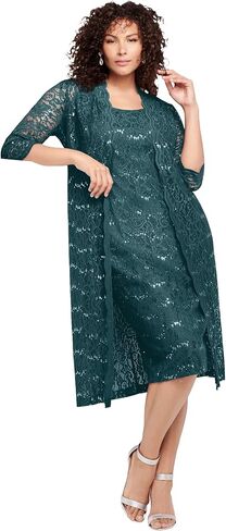 Roaman's Women's Plus Size Sequin Lace Jacket Dress in Kuwait