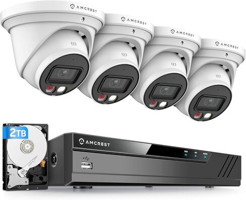 نظام كاميرا أمان Amcrest 4K، 4K 8CH PoE NVR، (4) × 8 ميجابكسل كاميرات IP POE IP (IP8M-2779EW-AI)، رادع نشط، محرك أقراص ثابتة 2 تيرابايت مثبت مسبقًا، NV4108E-2779EW4-2TB (أبيض) in Kuwait