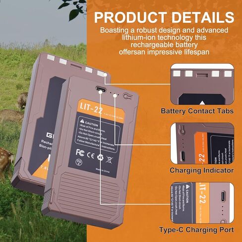 2-Pack LIT-22 Lithium Battery for LIT-22 PRO, Flex-M, Flex G-36, Flex-Plus, Flex-S, Dark, S-Dark Cellular Trail Cameras, Includes Type-C Cable, Extreme Weather Proof (2 Batteries) in Saudi Arabia