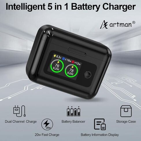 بطارية Artman Insta 360 X5، شاحن مزدوج السرعة مع شاشة LCD، محمول ومع فتحات بطاقة Micro SD، يعرض البطاريات SOC (بطارية * 2، شاحن * 1) in Saudi Arabia