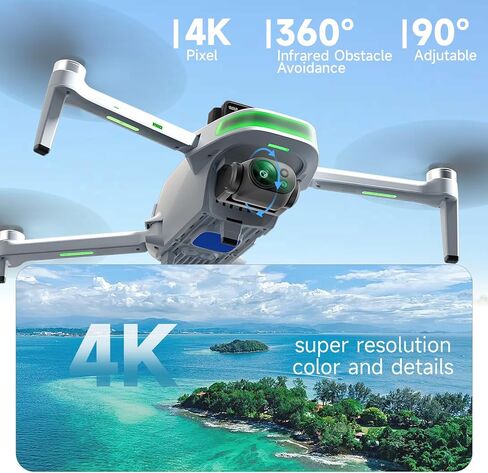 طائرات بدون طيار مع كاميرا مزدوجة للبالغين 4K، طائرة بدون طيار بنظام تحديد المواقع مع شاشة على جهاز التحكم، كاميرا كهربائية قابلة للتعديل 90 درجة، إرجاع تلقائي، استشعار العوائق، وضع Ai Track & Orbit، طيران لمدة 50 دقيقة، بطاريتين، لهدايا الألعاب للمبتدئين in Kuwait