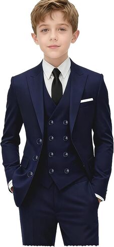 Suit for Boys 5 Pieces Boys Suits with Double Breasted Tuxedo for Wedding Ring Bearer Outfit School Dress Clothes in Kuwait