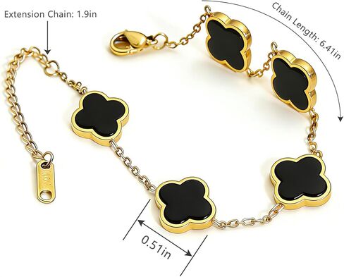 18K Gold-Plated Four Leaf Clover Bracelet for Women ，Adjustable lucky Bracelet Set Jewelry ，Jewelry Gifts for Women in Saudi Arabia
