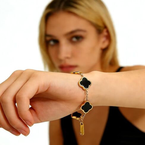 18K Gold-Plated Four Leaf Clover Bracelet for Women ，Adjustable lucky Bracelet Set Jewelry ，Jewelry Gifts for Women in Saudi Arabia