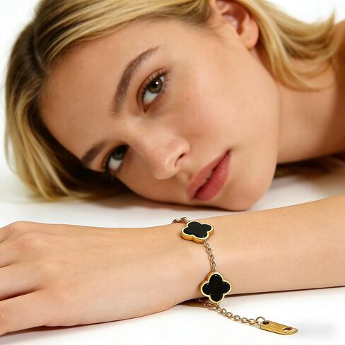 18K Gold-Plated Four Leaf Clover Bracelet for Women ，Adjustable lucky Bracelet Set Jewelry ，Jewelry Gifts for Women in Saudi Arabia