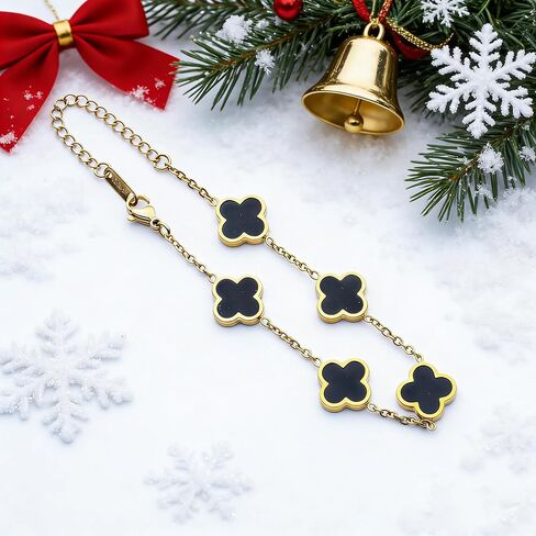 18K Gold-Plated Four Leaf Clover Bracelet for Women ，Adjustable lucky Bracelet Set Jewelry ，Jewelry Gifts for Women in Saudi Arabia