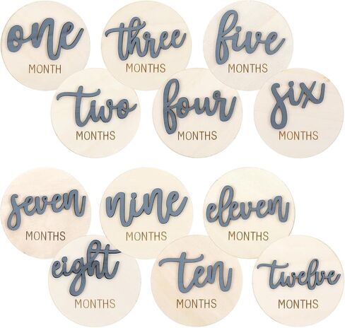 6 PCS Baby Monthly Milestone Cards, Double Sided Wooden 3D Milestone Cards Signs for Photos Announcement Sign 1-12 Months Photography Photo Newborn Keepsake Gift(Blue) in Saudi Arabia
