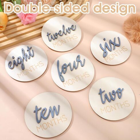 6 PCS Baby Monthly Milestone Cards, Double Sided Wooden 3D Milestone Cards Signs for Photos Announcement Sign 1-12 Months Photography Photo Newborn Keepsake Gift(Blue) in Saudi Arabia