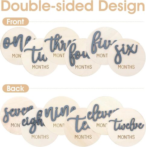 6 PCS Baby Monthly Milestone Cards, Double Sided Wooden 3D Milestone Cards Signs for Photos Announcement Sign 1-12 Months Photography Photo Newborn Keepsake Gift(Blue) in Saudi Arabia