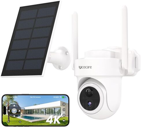 كاميرات مراقبة لاسلكية في الهواء الطلق، كاميرات شمسية 4K لأمن المنزل مع محطة قاعدة، تغطية واي فاي تصل إلى 300 متر، بطاقة TF سعة 64 جيجابايت، بدون اشتراك، تتبع تلقائي 360 درجة، 5G و2.4G WiFi، طقم كاميرا 2 in Kuwait