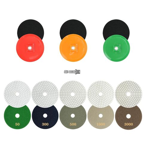4 Inch Diamond Polishing Pads 50-3000 Grit, Wet/Dry for Granite Concrete Marble Quartz Stone - Use with Polisher Grinder Drill, Includes Multi-Color Hook & Loop Backup Pads in Saudi Arabia