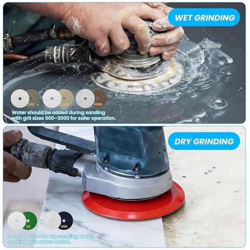 4 Inch Diamond Polishing Pads 50-3000 Grit, Wet/Dry for Granite Concrete Marble Quartz Stone - Use with Polisher Grinder Drill, Includes Multi-Color Hook & Loop Backup Pads in Saudi Arabia