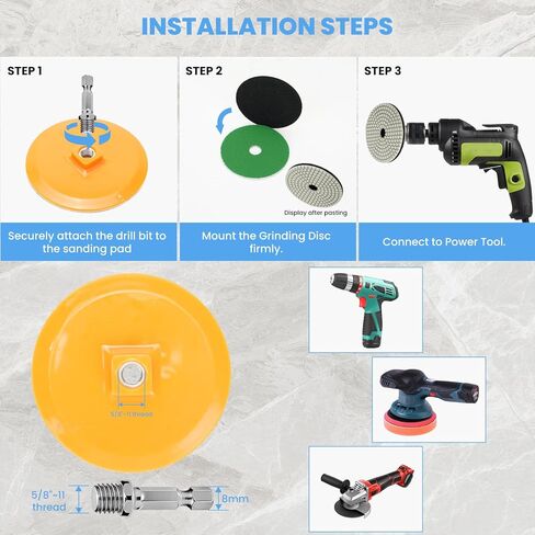 4 Inch Diamond Polishing Pads 50-3000 Grit, Wet/Dry for Granite Concrete Marble Quartz Stone - Use with Polisher Grinder Drill, Includes Multi-Color Hook & Loop Backup Pads in Saudi Arabia