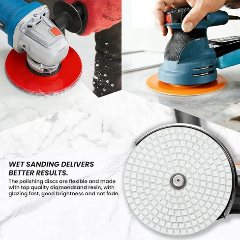 4 Inch Diamond Polishing Pads 50-3000 Grit, Wet/Dry for Granite Concrete Marble Quartz Stone - Use with Polisher Grinder Drill, Includes Multi-Color Hook & Loop Backup Pads in Saudi Arabia