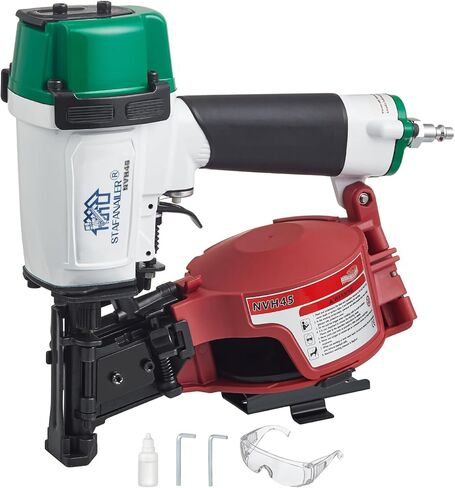 2025 Upgraded - NVH45 Roofing Nailer, Roofing Nail Gun For Roofing Constructions Accepts 15 Degree 7/8-Inch to 1-3/4-Inch Nails, 120-pcs Load Capacity High Speed, Durable Pneumatic Coil Nailer in Kuwait